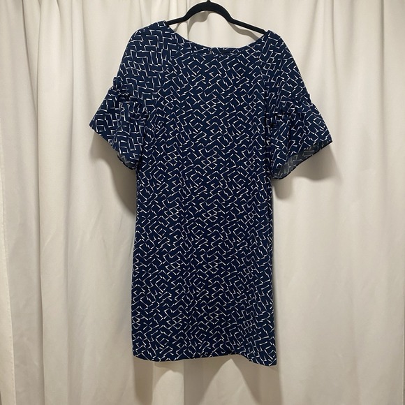 Banana Republic Dresses & Skirts - Banana Republic Size L Dark Blue Patterned Short Sleeve Mini Dress Ruffle Sleeve